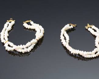 2pc Egyptian 875 Gold Double Strand Baroque Pearl Bracelet Pair	8in Long approx 8mm wide	113117
