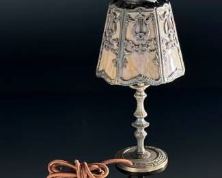 Antique Art Nouveau Slag Glass & Cast Metal Boudoir Lamp	15x7x7in	124072