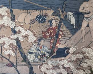 Antique Japanese Showa 4-Panel BYOBU Silk Hand Painted Screen	46x69in	113053