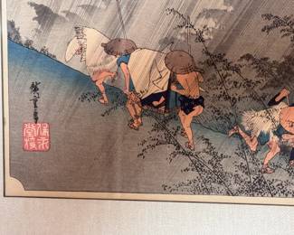 Utagawa Hiroshige Shono from the Fifty-three Stations on Tokaido Highway Japanese Woodblock Print	Frame: 14.5x19in	113076
