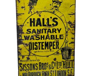 Prewar Hall's Sanitary Washable Distemper Porcelain Sign Paint Advertising Enamel	36x23.75in gauge: 2mm	124044