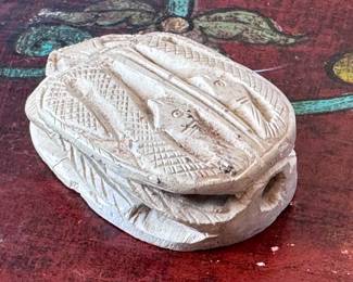 Carved Alabaster Egyptian Scarab White	.75x1.75x2.5in	113036
