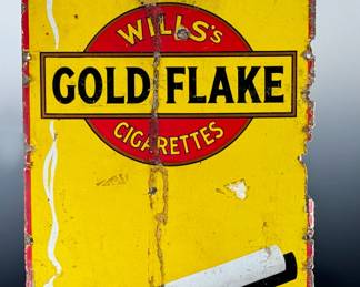 Antique Original Wills's Gold Flake Cigarette Porcelain Sign Enamel Advertising	36x18in Gauge: 2.5mm	124037