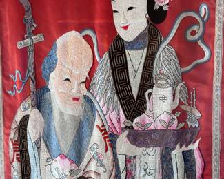 Chinese Silk Embroidery Shoulao with Woman Framed Art	Frame: 59.5x33.5	113055