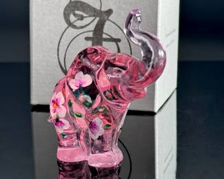 Lenox Fenton Belle The Little Rose Elephant Art Glass Paperweight  K. Anderson	Elephant: 3.65in H	119040
