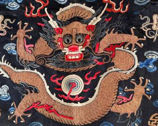 Antique Chinese Imperial Blue Dragon Robe Embroidered Qing Dynasty	35x48in	113078