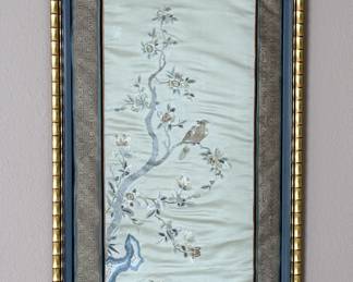 2pc Chinese Silk Embroidery w/ Birds & White Flowers PAIR	Frame: 45x22in	113080
