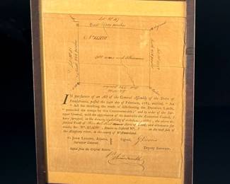 1785 Pennsylvania Land Grant Paperwork Survey	Frame: 9.75x7.25x0.5in	124101
