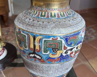 Antique Champleve Brass Enamel Vase Asian	14.5in H	113090
