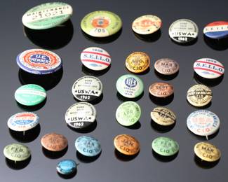 Lot of 28 Vintage Labor Union Pin Back Button Pins Steel Workers Boiler Makers 1930s-1960s	Largest: 1.75in Diameter	119030
