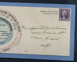 *Rare* 1937 Framed Amelia Earhart 1st Airmail Cover Cachet Letter USCG Cutter Itasca  Howland to Oahu	Frame: 14x17x1in	124099