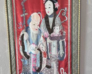 Chinese Silk Embroidery Shoulao with Woman Framed Art	Frame: 59.5x33.5	113055
