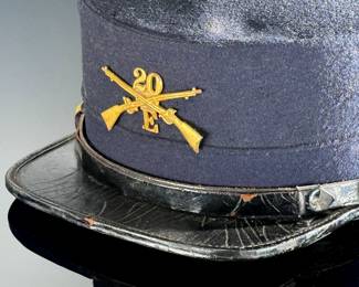 Late 1800s US Military Kepi Hat GF Foster Son & Co 20th Infantry Regiment E Company	3.5x7.75x9.25 Size: unmarked 6.5?	124112
