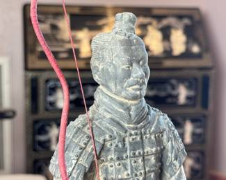 Vintage Chinese Terracotta Warrior Soldier Figurine Bow	12in H	113047
