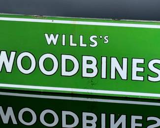 Antique Wills's Woodbines Enamel Sign Advertising	9x28.125x1in<BR>Gauge: 2mm	124028