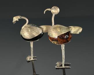 2pc Vintage Mexican Taxco Sterling & Agate Stone Bird Figurines Folk Art PAIR	4in H	113100
