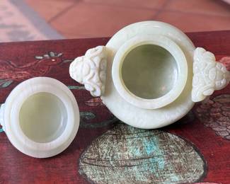 A Chinese Carved Jade Bowenite Tripod Censer with Foo Lion	6.5in H	113018
