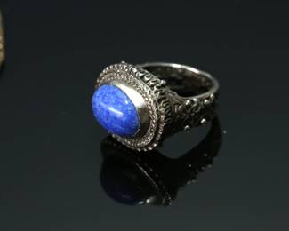 3 Piece Silver & Lapis Jewelry Set Ring Pendant & Earrings	Ring: 7.5 Pendant : 45x17x11mm 27x15mm	113116
