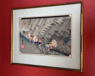 Utagawa Hiroshige Shono from the Fifty-three Stations on Tokaido Highway Japanese Woodblock Print	Frame: 14.5x19in	113076
