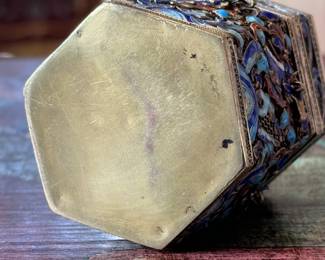 Antique Chinese Export Filigree Metal & Enamel Polygon Box	3in h	113008