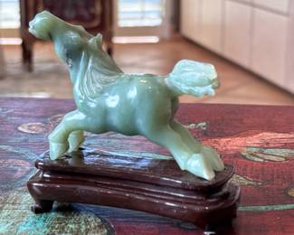 2pc Chinese Jade Horses on Stands Sculpture Pair	4.25in H on stand	113017
