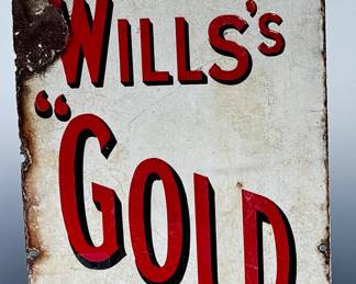 Antique Wills Gold Flake The World's Most Famous Cigarettes Porcelain Sign Enamel Advertising	35.625x12in Gauge:2.5mm	124040