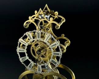 19th Century Antique English Brass Fusee Skeleton Clock With Glass Dome	15x6.125x6.125in	124062
