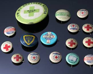 Lot of 16 Vintage Red Cross Christian Pin Back Buttons  pinbacks	Largest: 1.75in Diameter	119036
