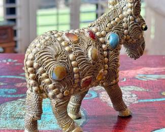 Ornate Brass Filigree Jeweled Donkey Statue Figure	4.5in H	113021
