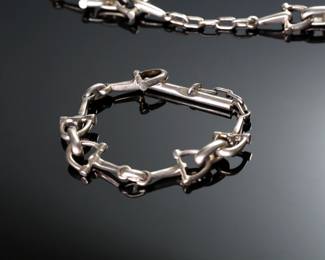 Egyptian 900 Silver Necklace & Bracelet Set Modernist Jewelry	Necklace: 28in Long x 15mm Wide Bracelet: 7.5in Long x 15mm Wide	113114