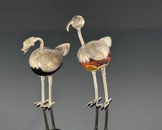 2pc Vintage Mexican Taxco Sterling & Agate Stone Bird Figurines Folk Art PAIR	4in H	113100
