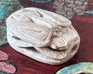 Carved Alabaster Egyptian Scarab White	.75x1.75x2.5in	113036
