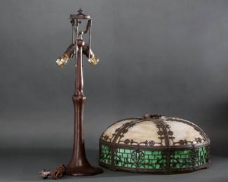 Antique Bronze Cast Metal Slag Table Lamp Green White	26x18in diameter	124077