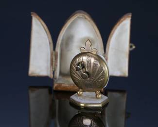 Antique Fleur de Lys De Paris Brevet Travel Clock Lenox W. Co With Case	Clock: 2.35x1.5x1.3in Case: 3.1x1.95x1.6in	124008
