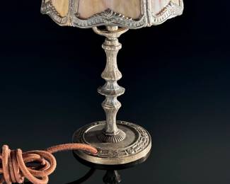 Antique Art Nouveau Slag Glass & Cast Metal Boudoir Lamp	15x7x7in	124072