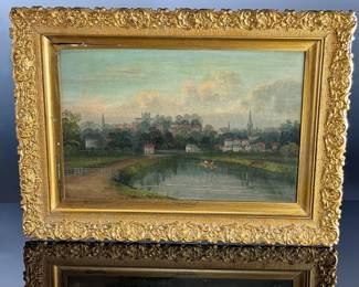 Antique Original Robert Allan Twickenham London Landscape Oil Painting R.  Framed Art	Frame: 17.5x23.5x2.25in Canvas: 11.75x17.875	124049