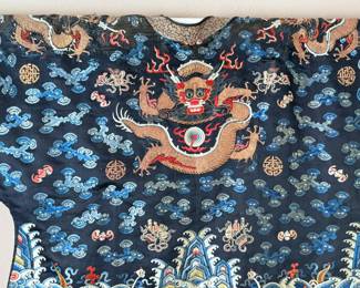 Antique Chinese Imperial Blue Dragon Robe Embroidered Qing Dynasty	35x48in	113078