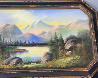 Antique Pastel Mountain Lakeside Landscape Painting Original Art	12.5x20.5in	119043
