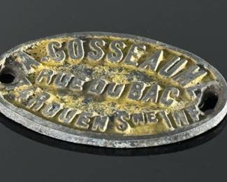Antique A Gosseaume Rue Du Bac Badge French Address Plate	2.1x3.25x 54mm	124131
