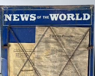 British Antique News of the World Enamel Sign Newspaper Display Cage Stand	35x20.5x0.5in Gauge: 3.5mm	124036