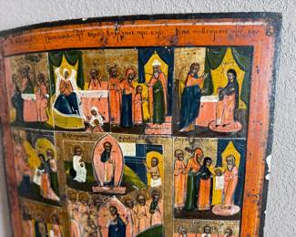 Antique Russian Icon of the Scenes From the Life of Christ Ikonostas Egg Tempera And Gesso On Wood Panel	19x15x2in	113044
