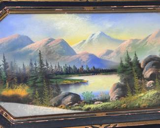 Antique Pastel Mountain Lakeside Landscape Painting Original Art	12.5x20.5in	119043
