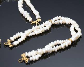 2pc Egyptian 875 Gold Double Strand Baroque Pearl Bracelet Pair	8in Long approx 8mm wide	113117
