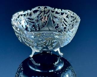 Vintage Egypt 900 Silver Reticulated Footed Bowl Egyptian Coin Silver	3in H x 5 1/8in Diameter	113104
