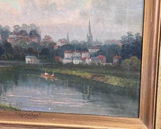 Antique Original Robert Allan Twickenham London Landscape Oil Painting R.  Framed Art	Frame: 17.5x23.5x2.25in Canvas: 11.75x17.875	124049