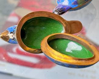 2pc Chinese Cloisonne Birds Trinket Box Pair	1.75in H	113003
