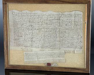 1675 English Indentured Servant Paperwork Framed	Frame: 18x22in	124079
