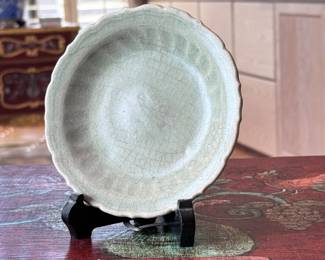 Antique Vietnamese Celadon Pottery Barbed Rim Plate Qingbai Ware Longquan	5.5in Diameter	113013