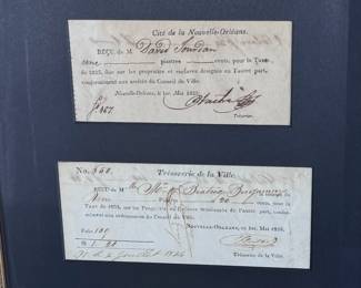 3 framed 1800s New Orleans Historical Tax Documents  Transaction Receipts Slave tax	Frame: 17x14x1in	124090