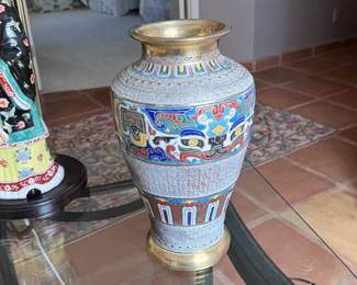 Antique Champleve Brass Enamel Vase Asian	14.5in H	113090
